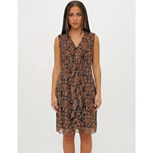 Carolina Herrera Silk Dress 14 Ruffle Sleeveless Abstract Print Quiet Luxury